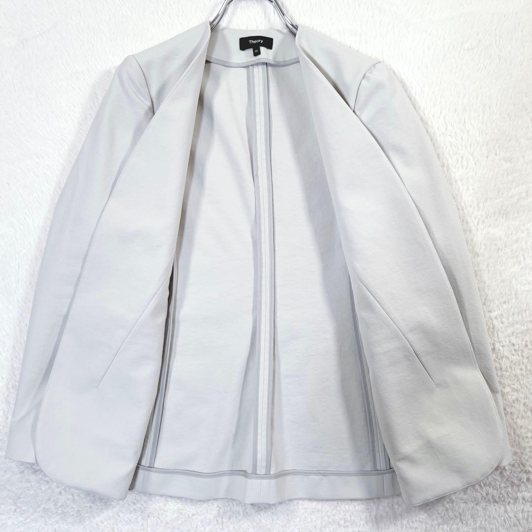 23SS✨セオリー パンツスーツ ストレッチノーカラージャケット ライトグレーS