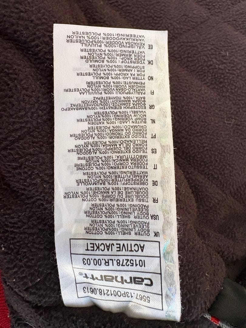 カーハート　Carhartt　WIP アクティブジャケット　赤