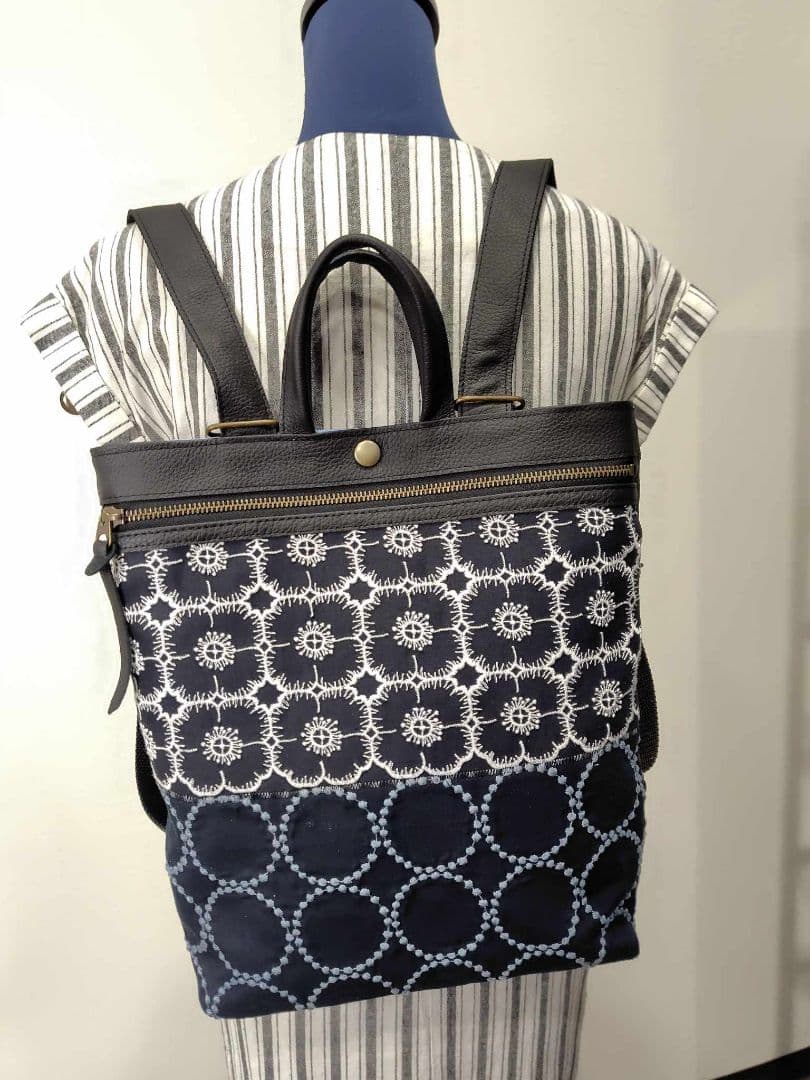 【1点物】ミナペルホネン/タンバリン×アネモネネイビー/A４サイズトートリュック