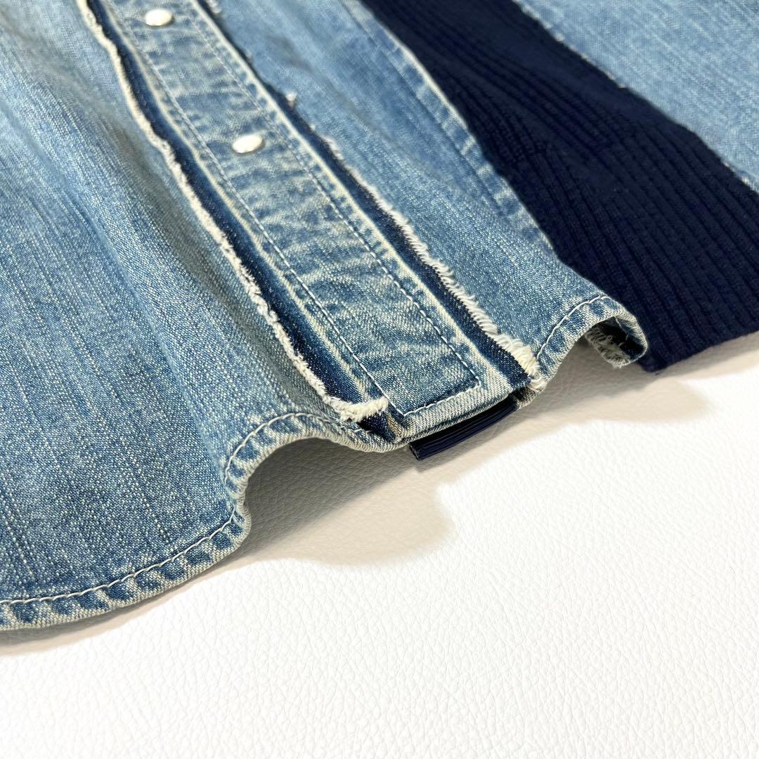 3340【美品】サカイ　ドッキングデニムシャツ リブニット　異素材　インディゴ