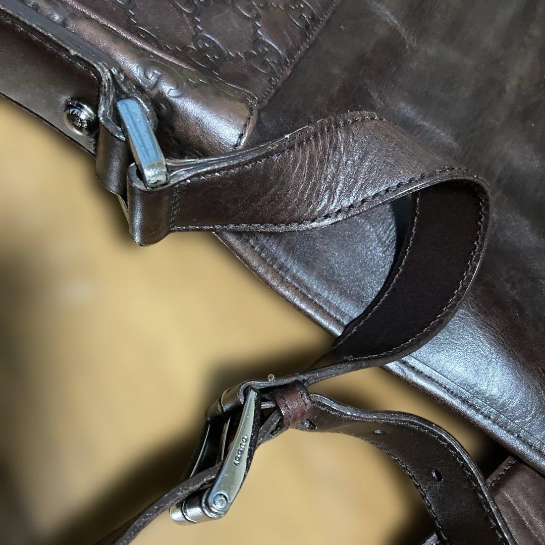 グッチ メッセンジャーバッグ ショルダーバッグ シマ レザー A4可 ブラウン