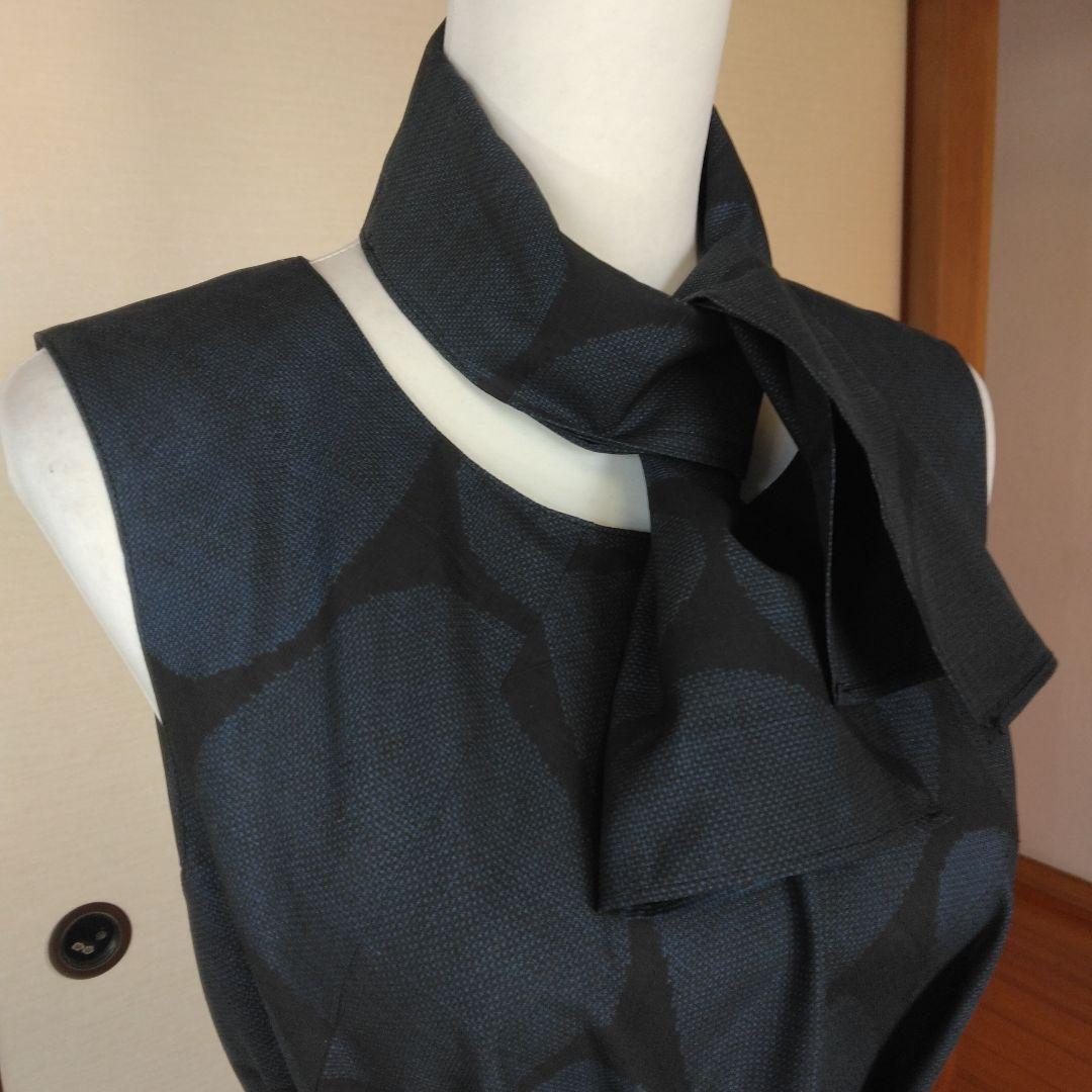 大島紬の解き生地から、 バイアス仕立てロングフレアーワンピース 　M寸