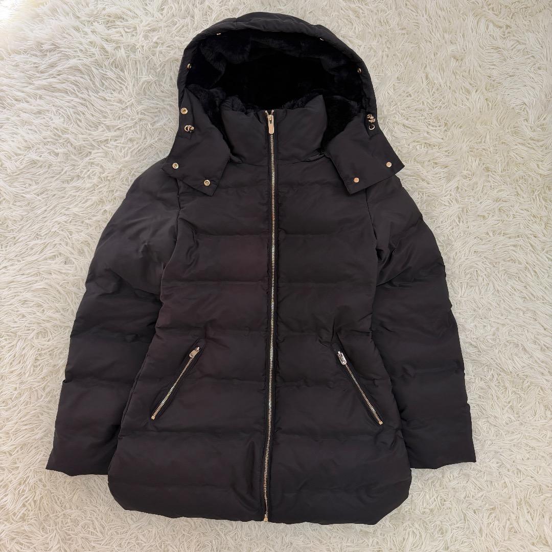 【美品】ZARA セミロングダウンジャケットフード Lサイズ ブラック