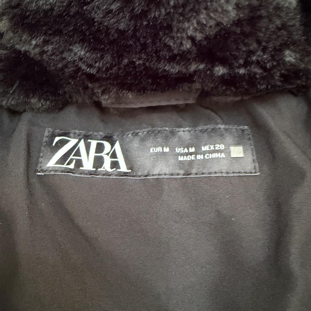 【美品】ZARA セミロングダウンジャケットフード Lサイズ ブラック