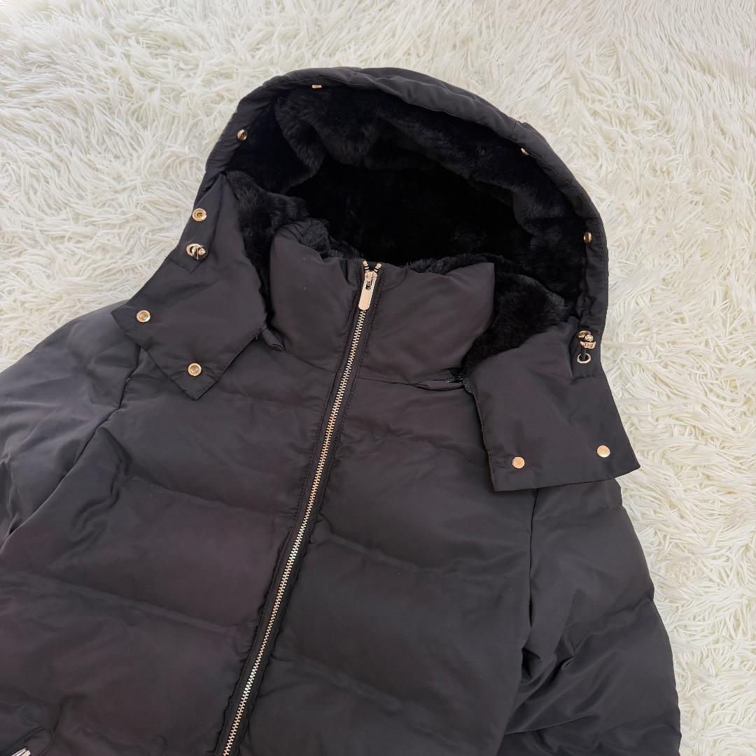 【美品】ZARA セミロングダウンジャケットフード Lサイズ ブラック