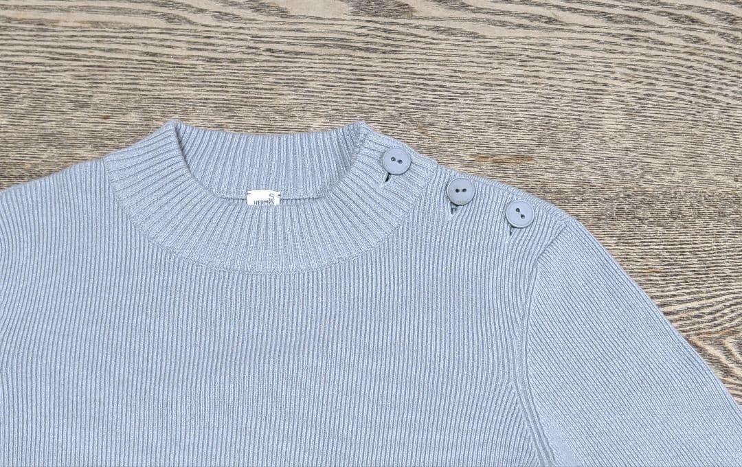 HERMES カシミヤ混リブ編み長袖セーター ライトグレー