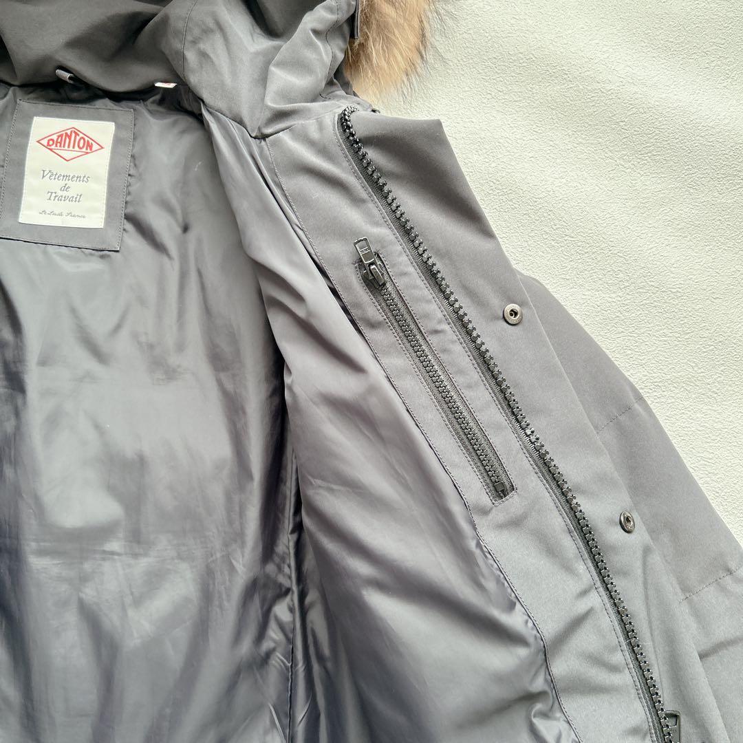 美品✨ダントン ダウンコート ロング ラクーンファー ワッペン 2WAY グレー