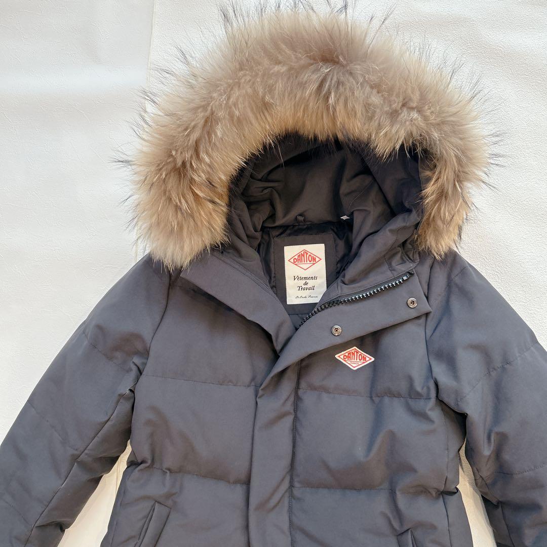 美品✨ダントン ダウンコート ロング ラクーンファー ワッペン 2WAY グレー