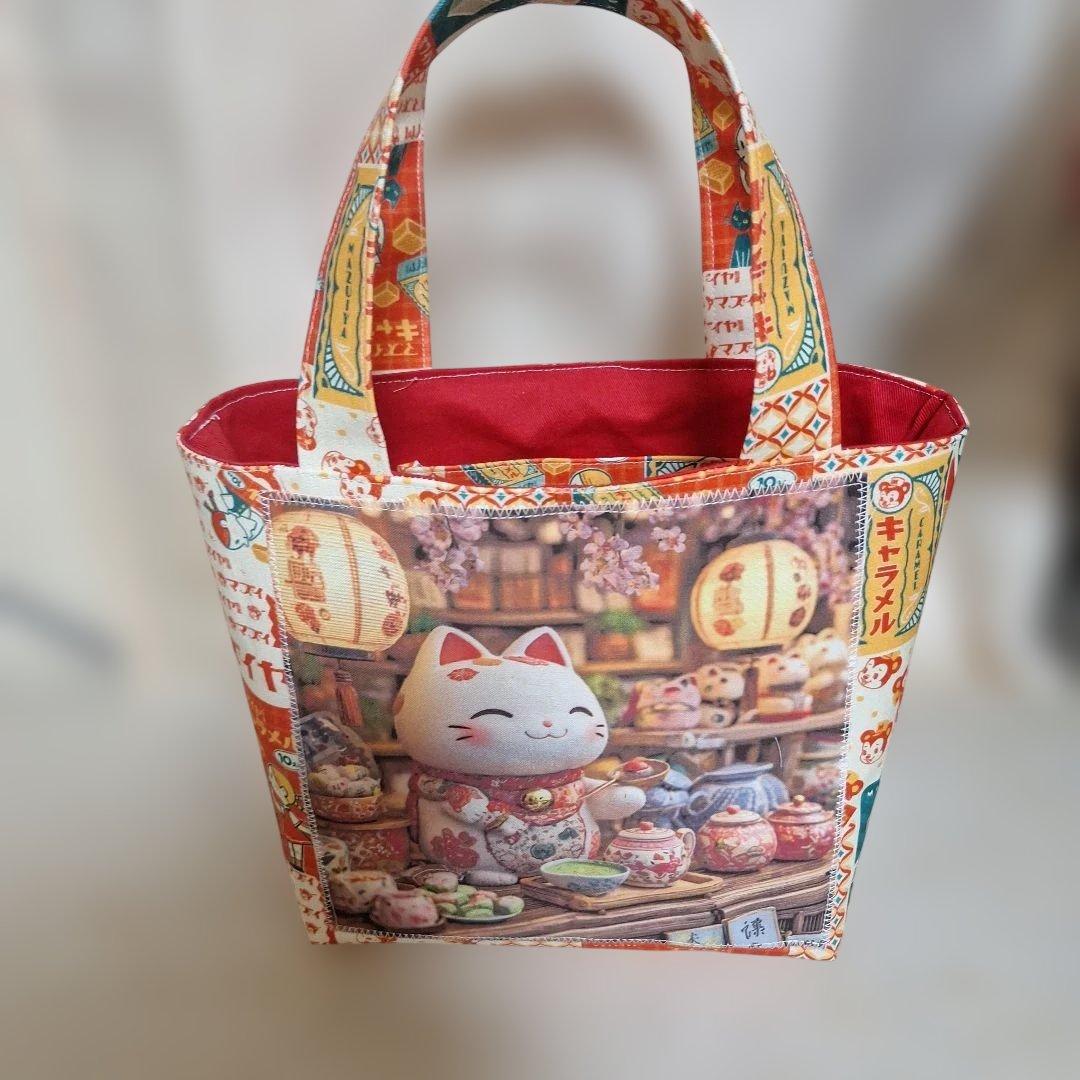 激レアねこパネル生地　ハンドメイド　ミニバック　布バスケット