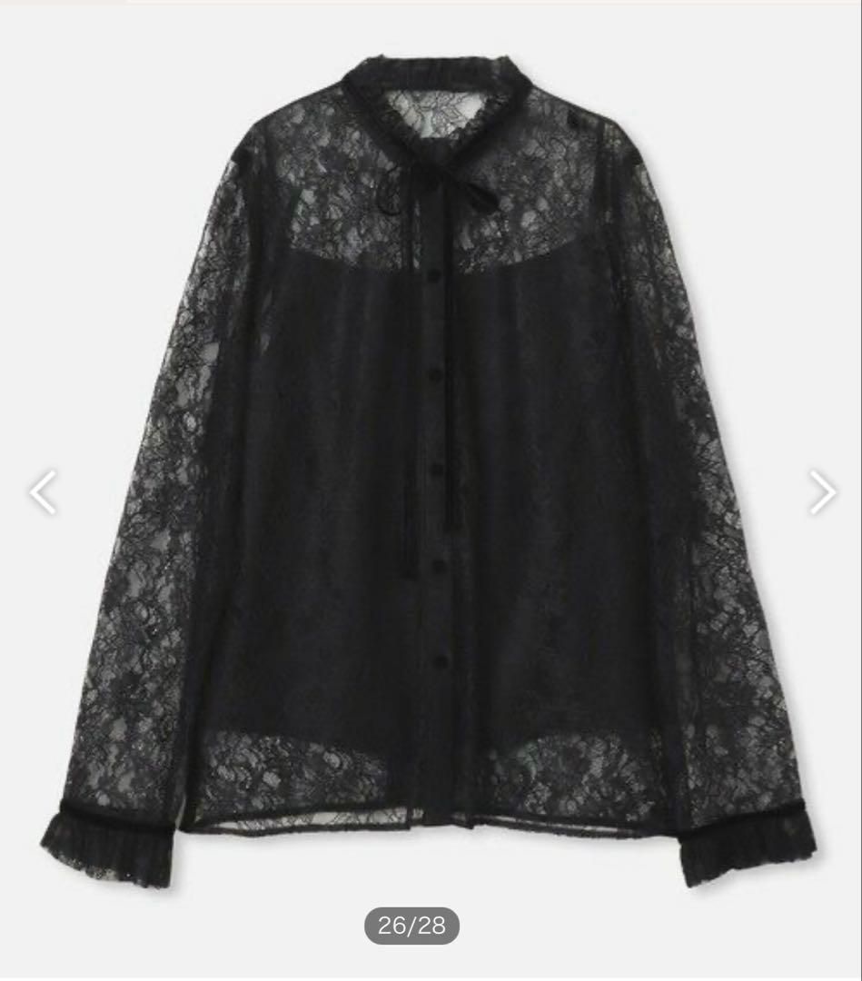 LOULOU WILLOUGHBY レースベロアリボンブラウス ブラック M