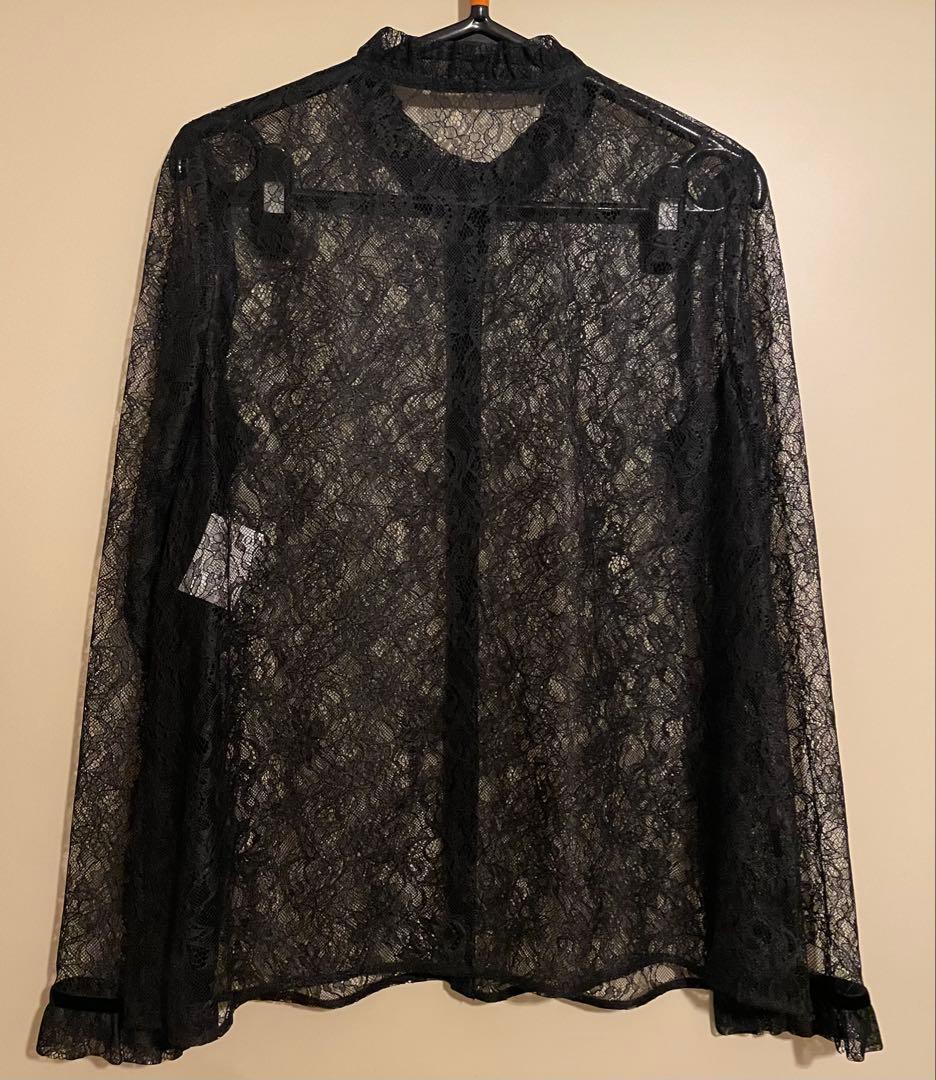 LOULOU WILLOUGHBY レースベロアリボンブラウス ブラック M