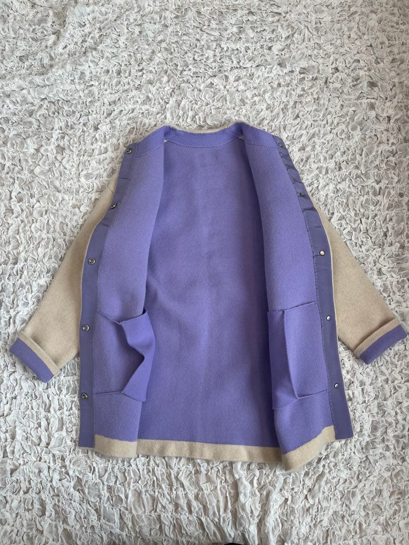美品　ELENDEEK ラクーンミックスダブルカーディガン　アイボリーパープル