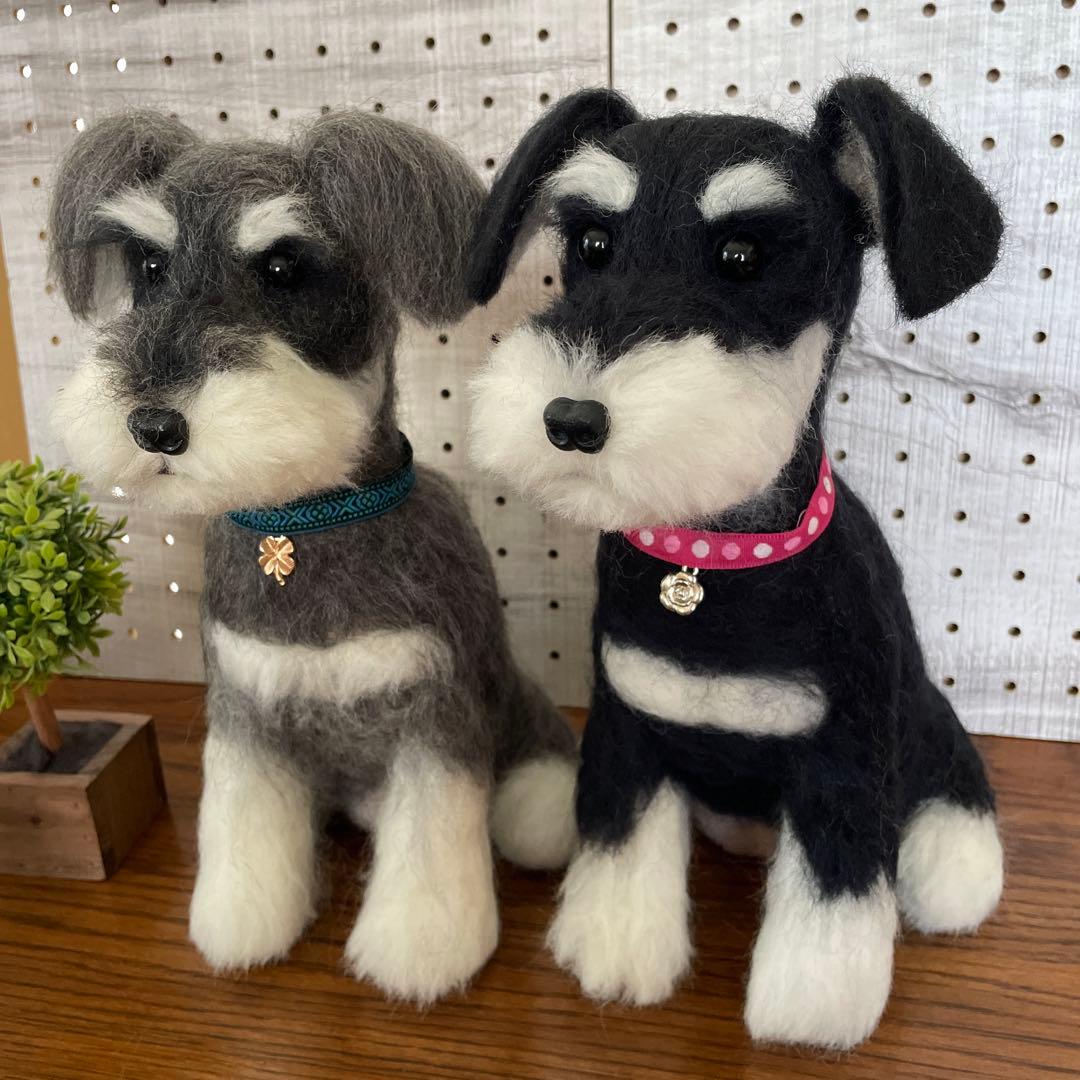羊毛フェルト　ミニチュアシュナウザー　Mサイズ　3体