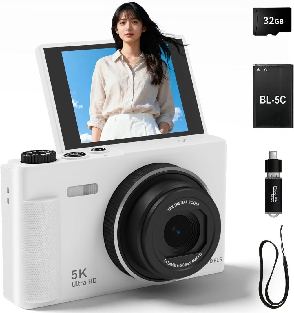✨32GB付き✨デジカメ 5K 7500万画素 デジタルカメラ 180度回転可能