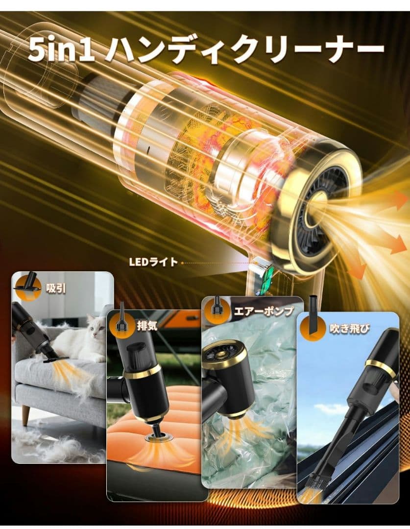 車用掃除機　小型掃除機　5in1 ハンディクリーナー