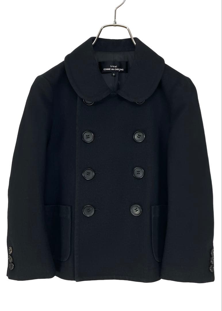 トリココムデギャルソン 16AW ウールコットン 丸襟 ダブルコート 黒Ｓ