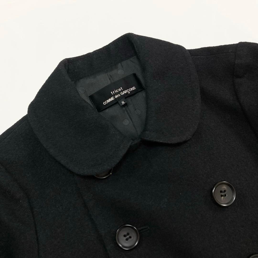 トリココムデギャルソン 16AW ウールコットン 丸襟 ダブルコート 黒Ｓ