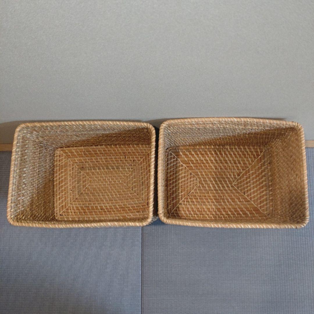 美品!!無印 重なるラタン長方形バスケット特大2個・ 中1個・小2個・蓋1セット