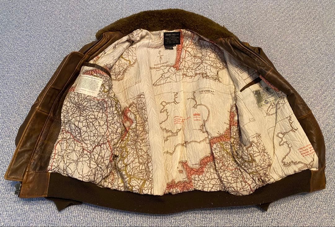 AVIREX レザー フライトジャケット G-1 裏総柄地図 襟•袖口•裾ボア