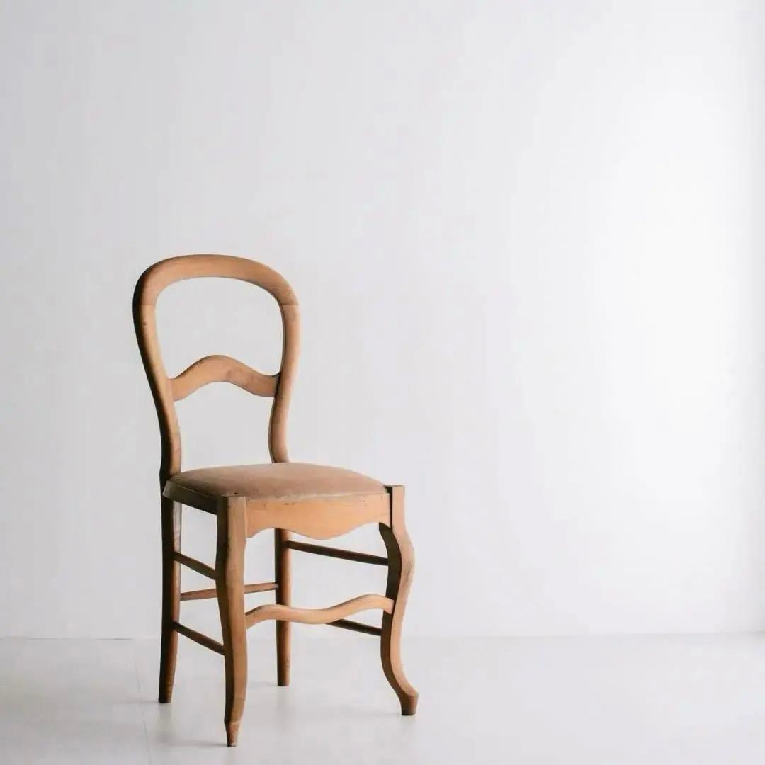 フランス　バルーンチェア　アンティーク 無垢財 モケット張り 古家具 ブロカント