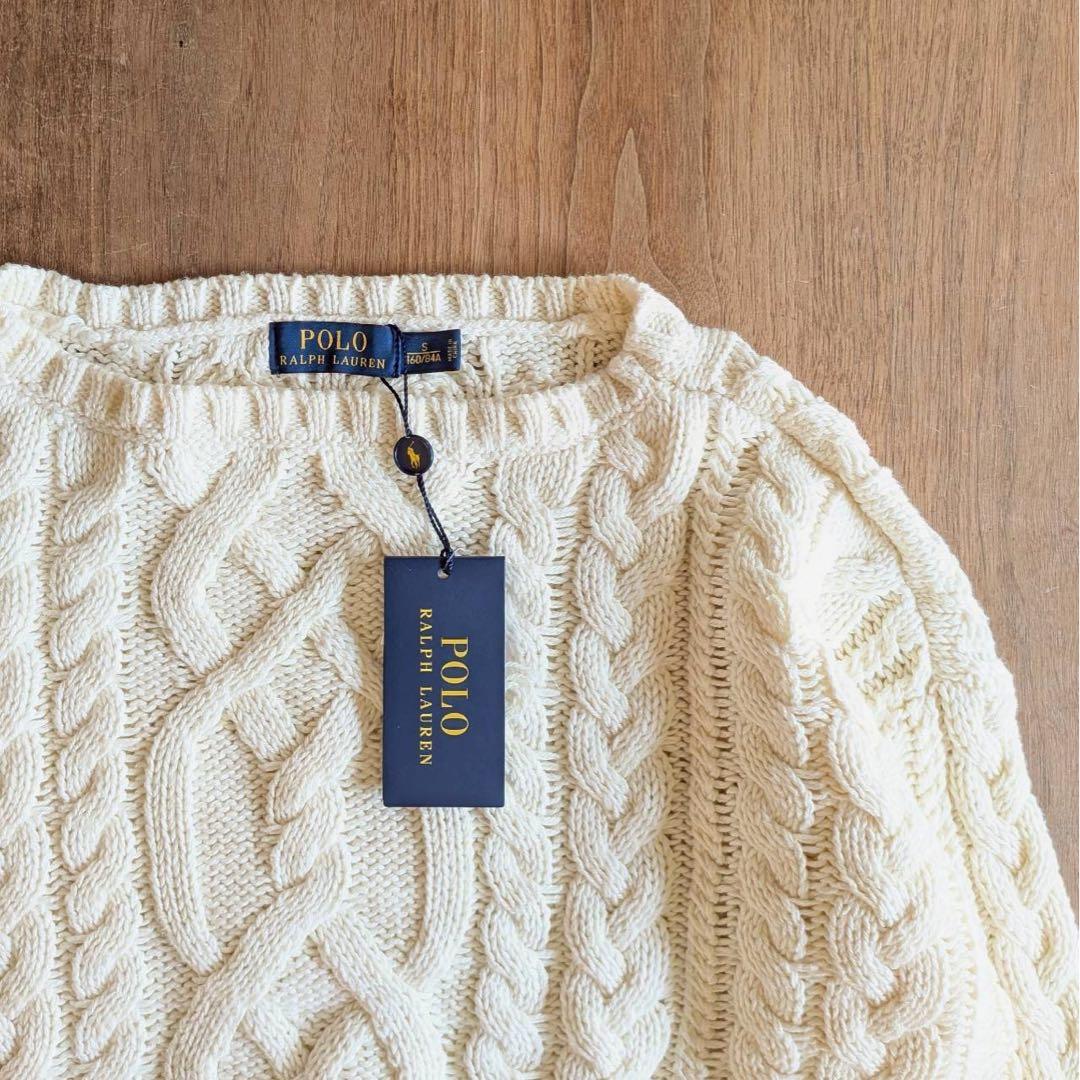 新品 コットン ニット ケーブル編み アランニット S 春物　定番　人気