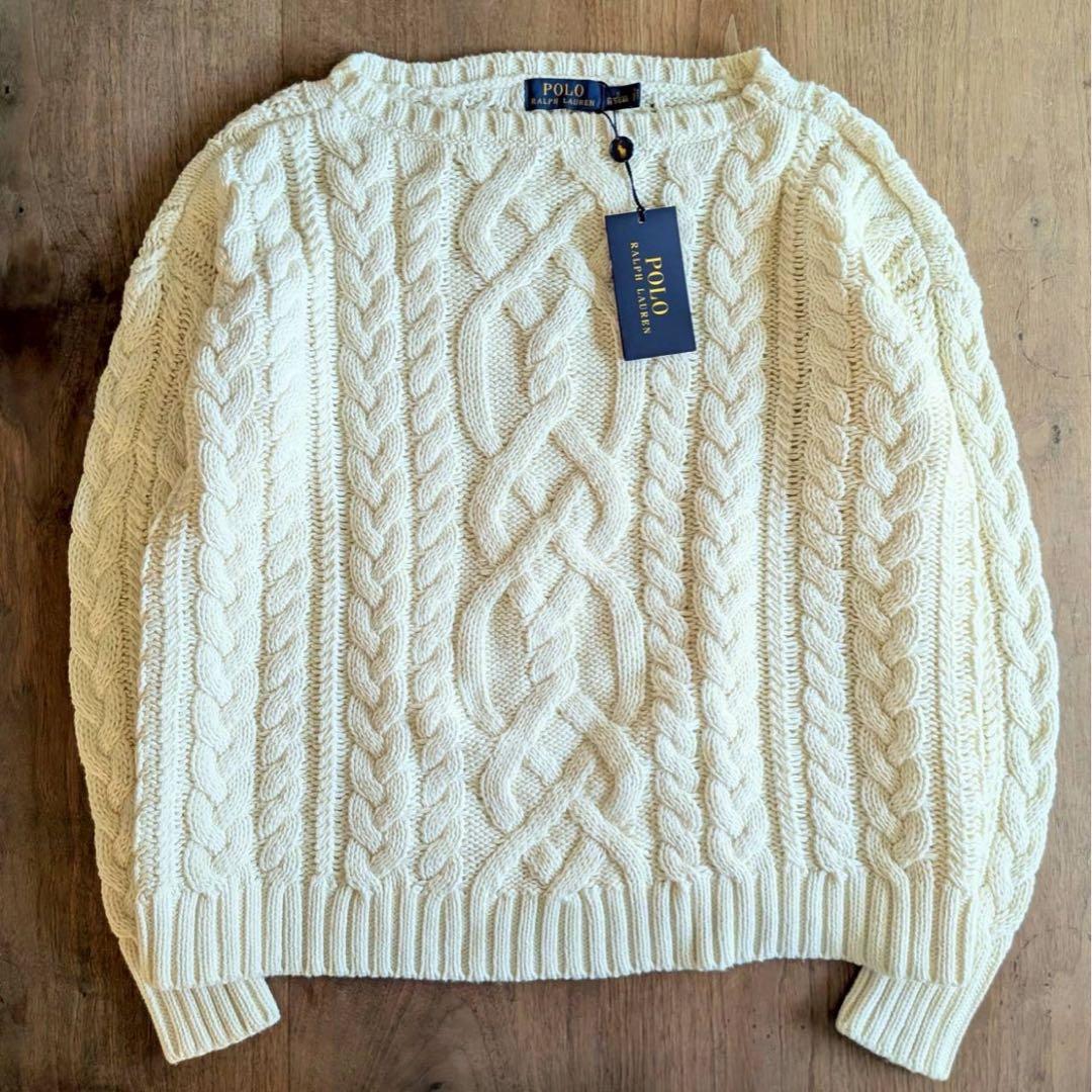 新品 コットン ニット ケーブル編み アランニット S 春物　定番　人気