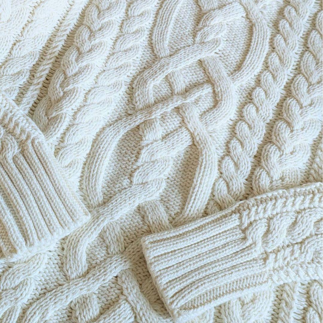 新品 コットン ニット ケーブル編み アランニット S 春物　定番　人気