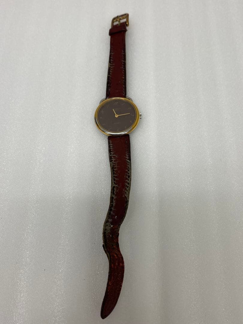 3-1935 エルメス アルソー QZ ボルドー文字盤 レディース腕時計