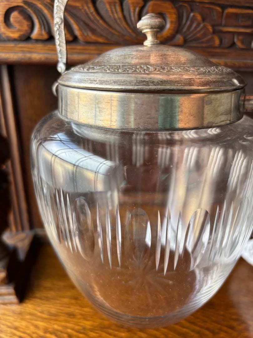 フランスアンティーク ビスケットジャー　蓋付