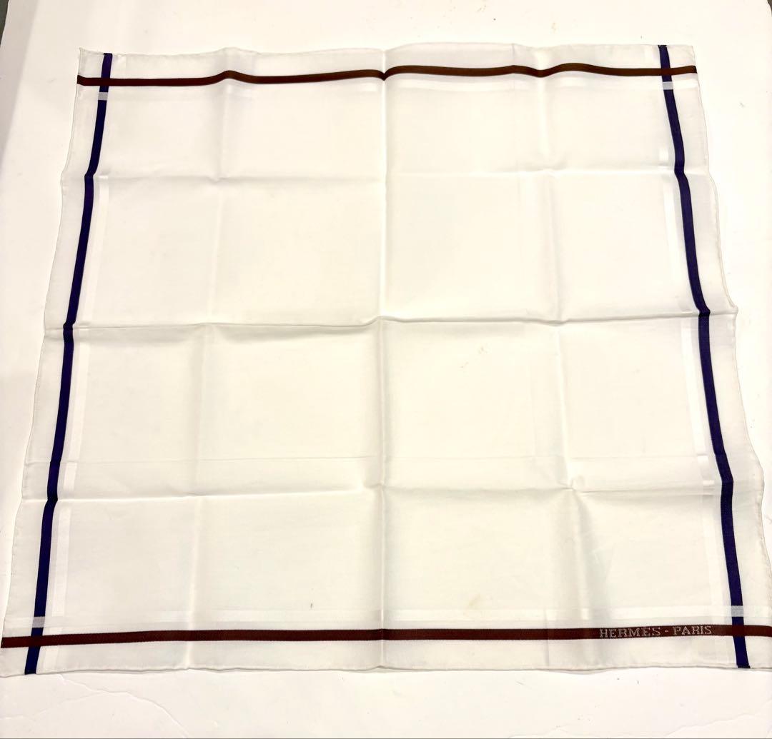 新品未使用☆エルメス　ハンカチ　ロゴ　ボーダー　スカーフ　コットンスカーフ美品