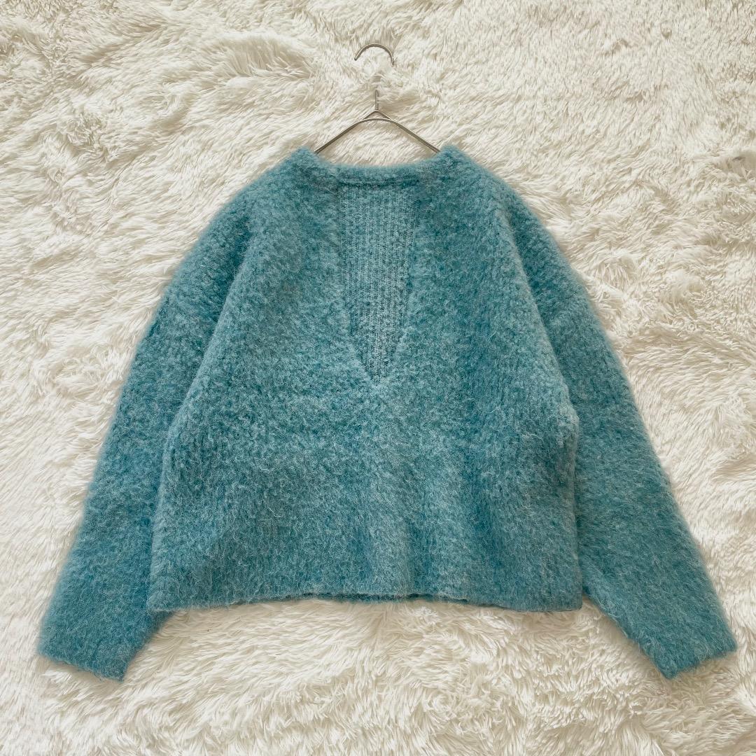 2023AW Whim Gazette ニット Vネック プルオーバー ブルー
