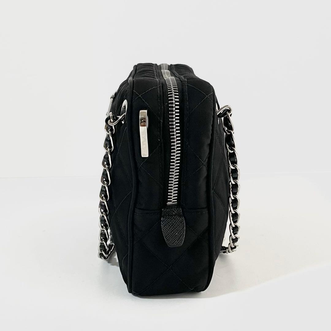 【良品】PRADA プラダ 2way チェーン ハンドバッグ キルティング 黒