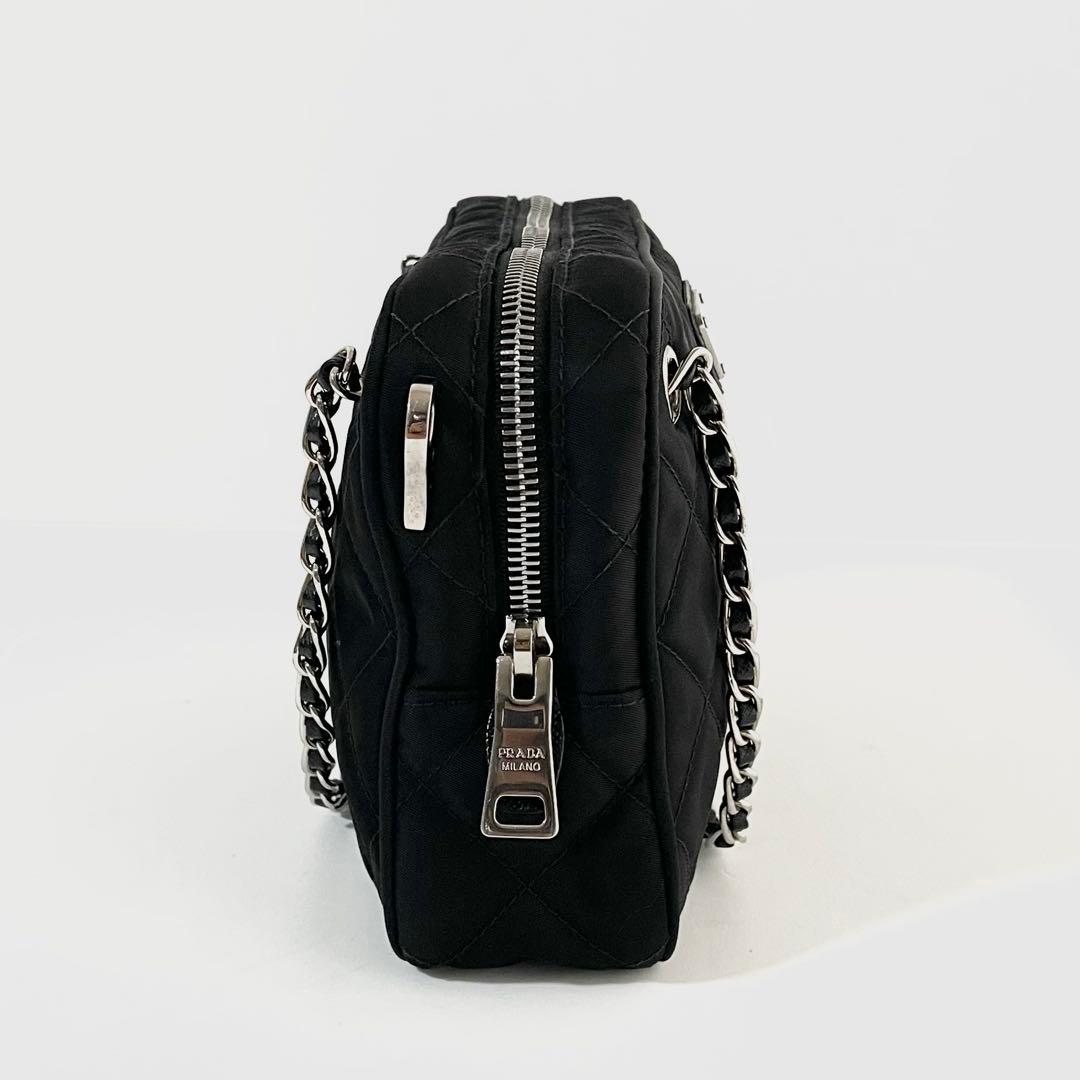 【良品】PRADA プラダ 2way チェーン ハンドバッグ キルティング 黒