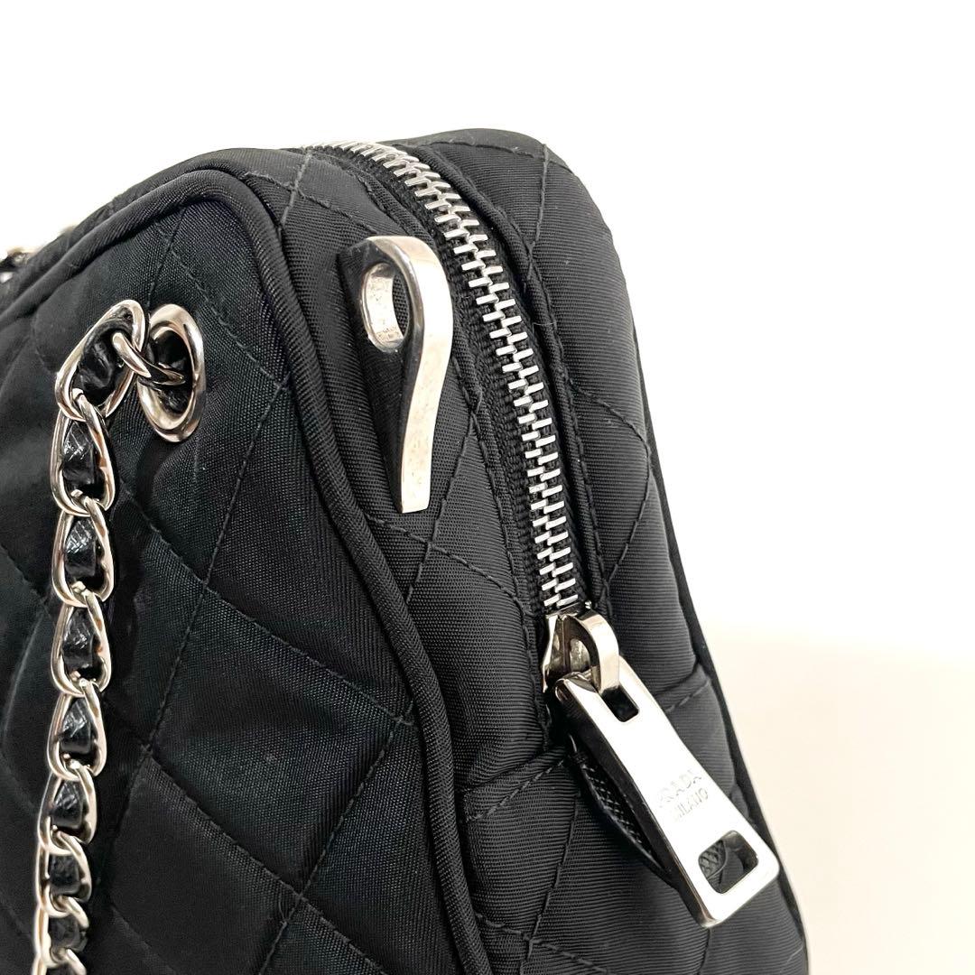 【良品】PRADA プラダ 2way チェーン ハンドバッグ キルティング 黒