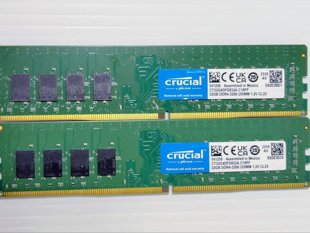 Crucial DDR4-3200 64GB（32GB×2）実働品