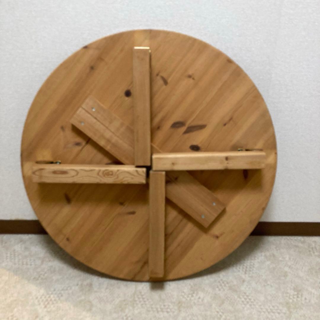 古家具 レトロ 木製 円形ちゃぶ台 折りたたみ式 ローテーブル