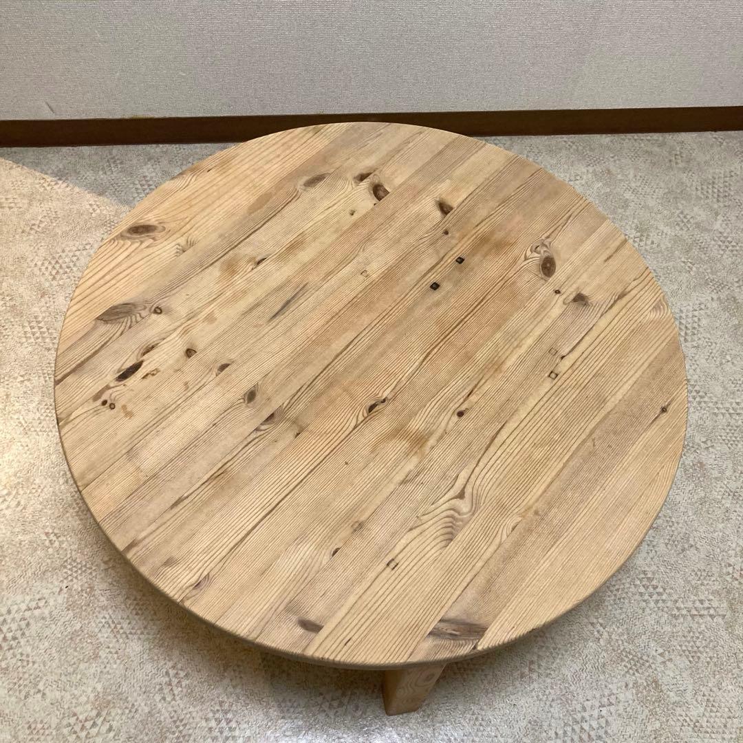 古家具 レトロ 木製 円形ちゃぶ台 折りたたみ式 ローテーブル