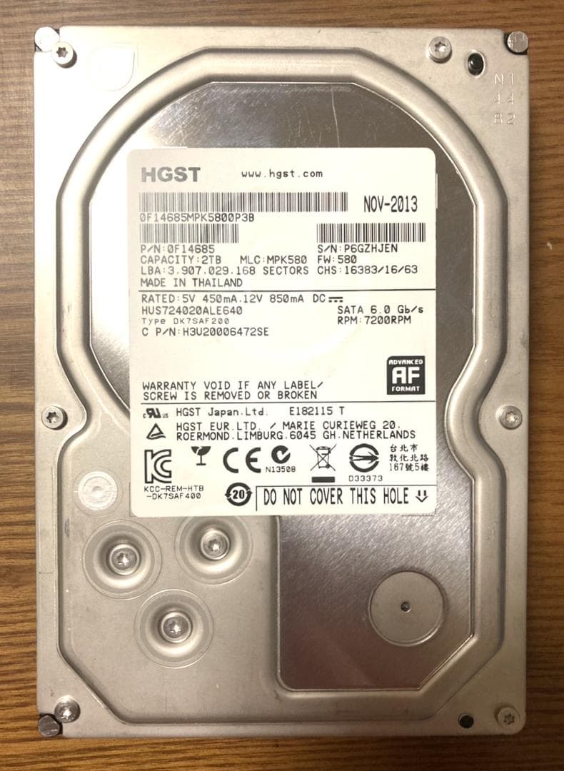 内蔵型ハードディスクドライブ Hitachi/HGST HUS724020ALE640 3.5 HDD 2TB