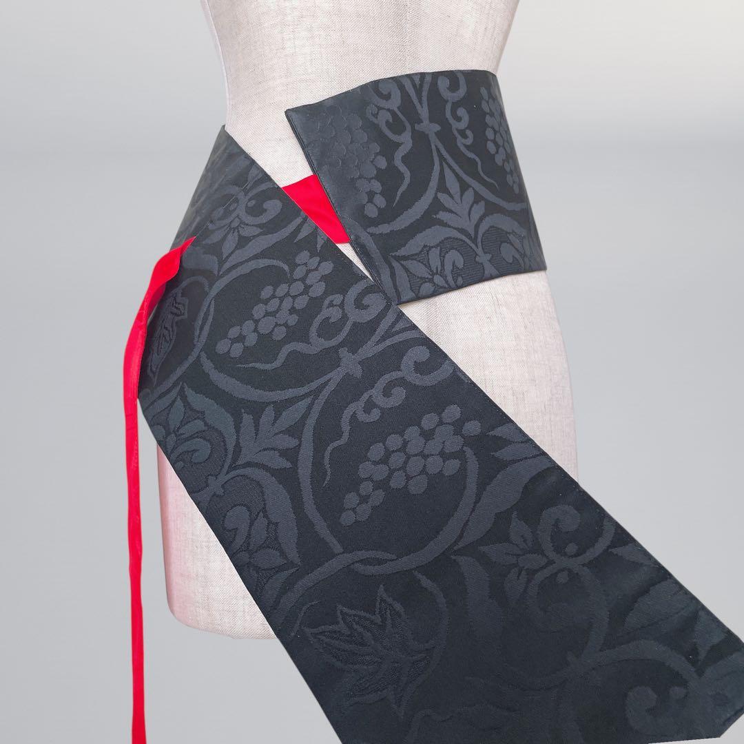 黒赤 サッシュベルト W65〜95cm 帯ベルト 着物リメイクJ80114