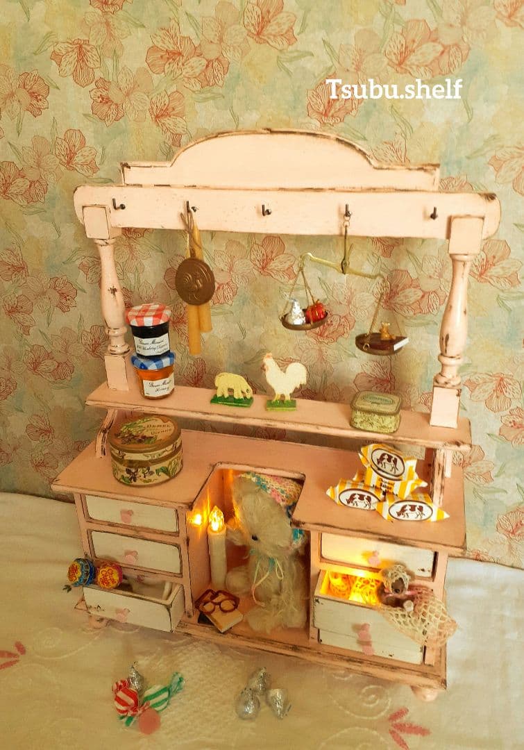 アンティーク・ヴィンテージ調　シャビー　ドロワー　シェルフ　置き型