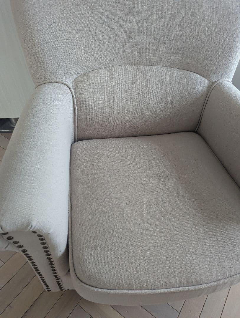 ベージュファブリックヴィンテージスタイルシングルソファ VINCENT