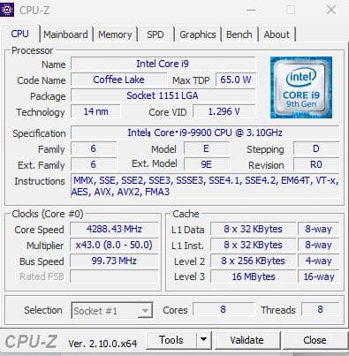 動作確認済み Core i9-9900 第9世代 8コア16スレッドCPU