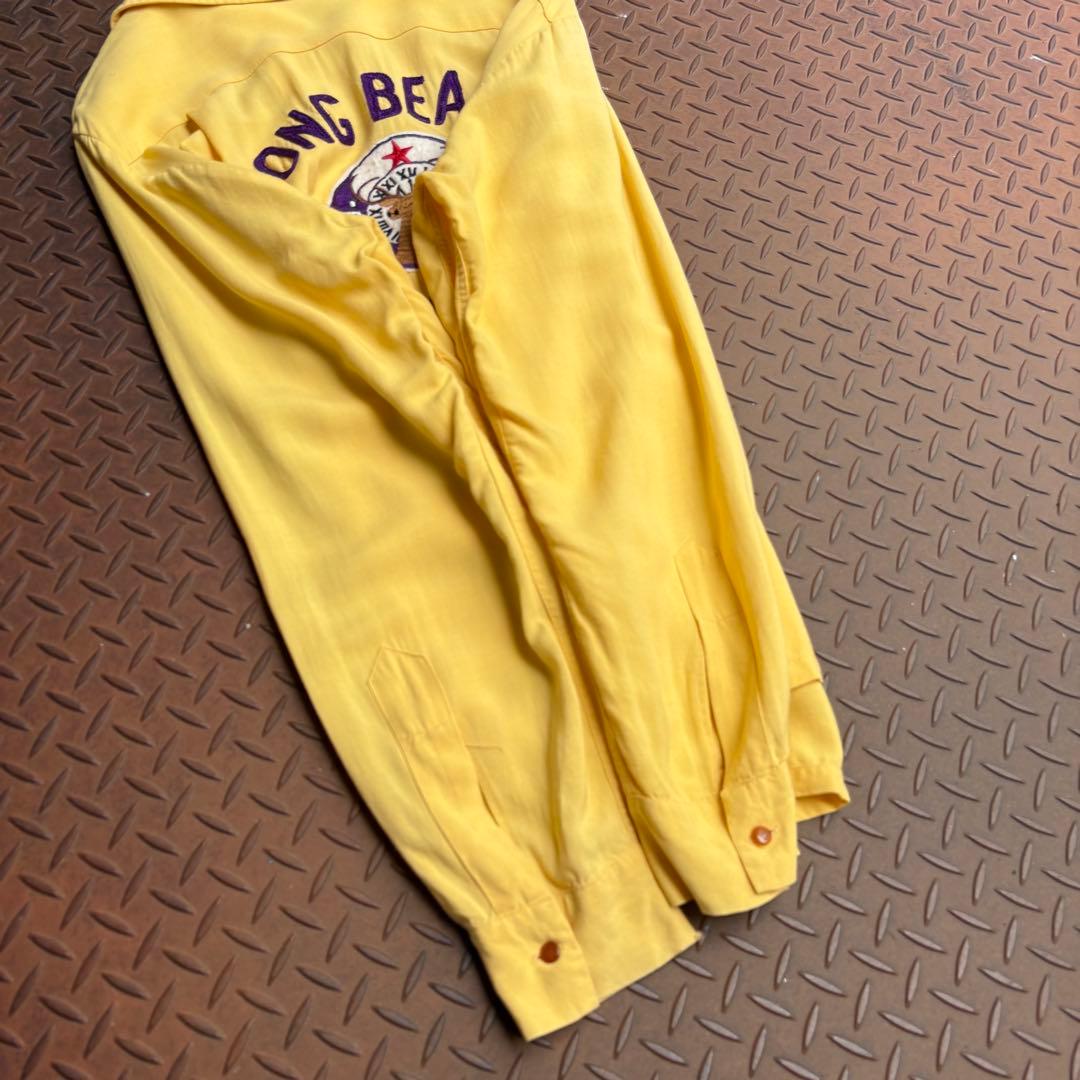50s US VTG レーヨンシャツ 開襟 フラップ チェーン ハンドステッチ