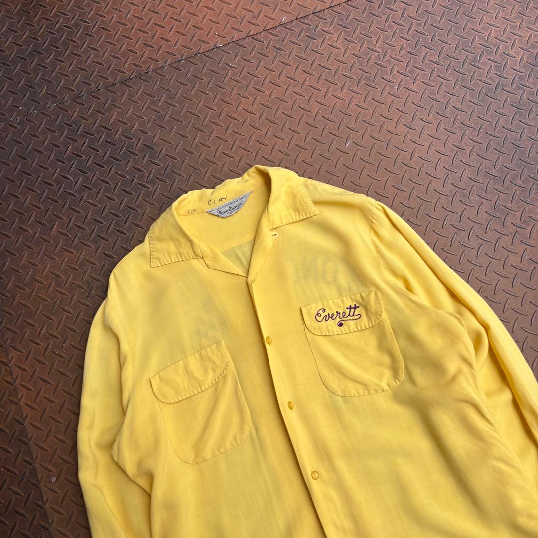 50s US VTG レーヨンシャツ 開襟 フラップ チェーン ハンドステッチ