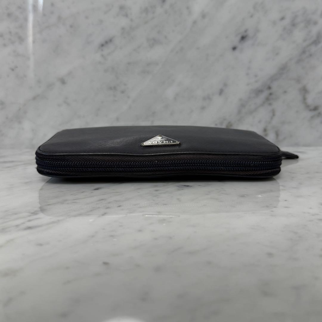 PRADA プラダ ラウンドファスナー 長財布 サフィアーノ ネイビー 3角
