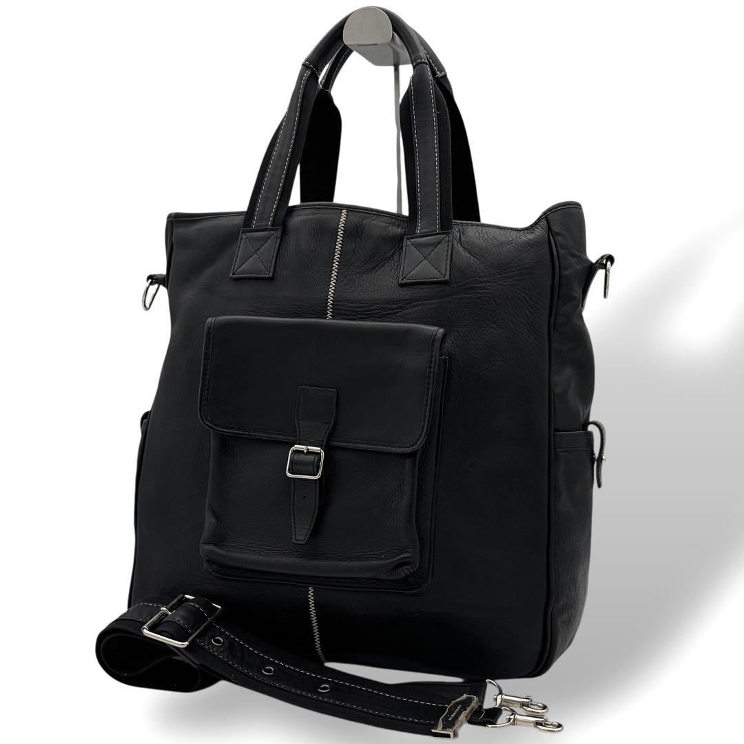 良品 BURBERRY 2wayトートバッグ レザー ノバチェック ブラック