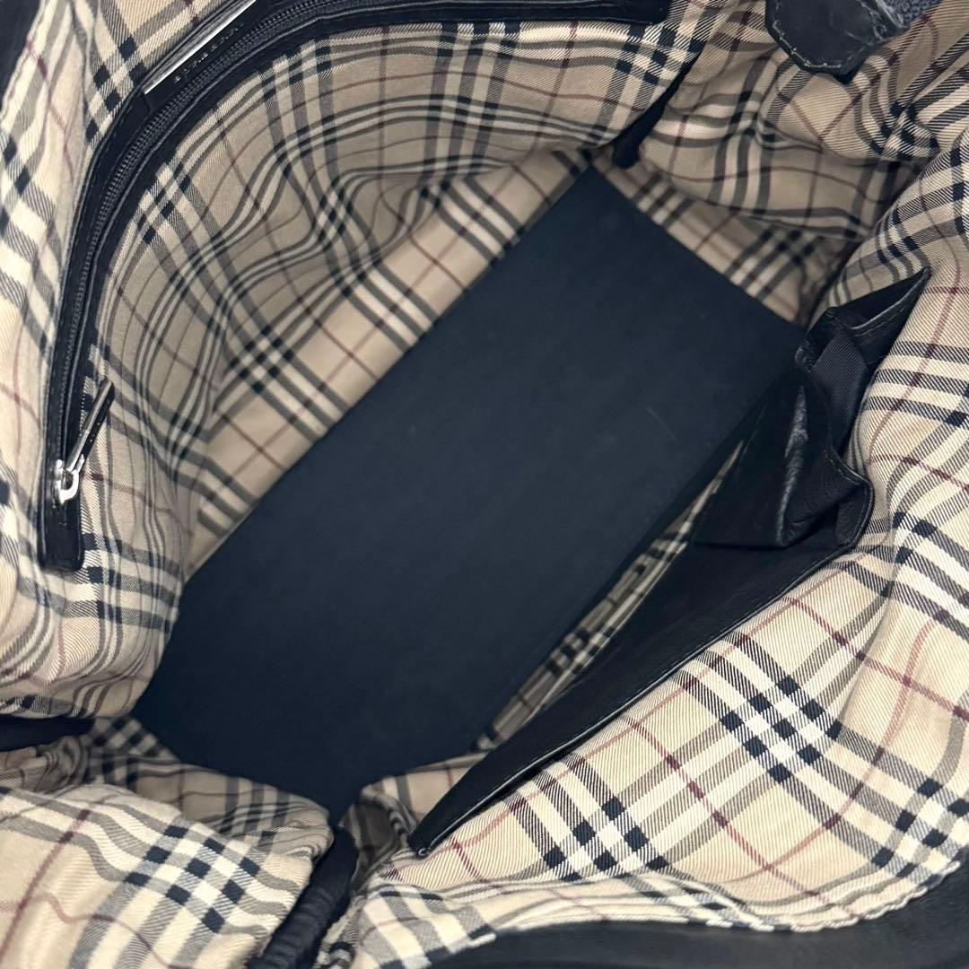 良品 BURBERRY 2wayトートバッグ レザー ノバチェック ブラック