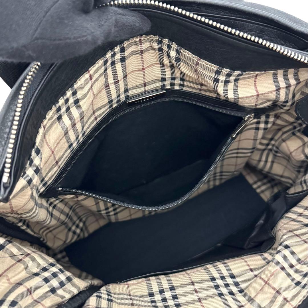 良品 BURBERRY 2wayトートバッグ レザー ノバチェック ブラック
