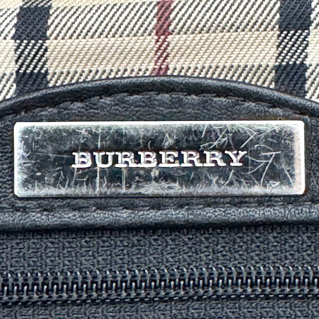 良品 BURBERRY 2wayトートバッグ レザー ノバチェック ブラック