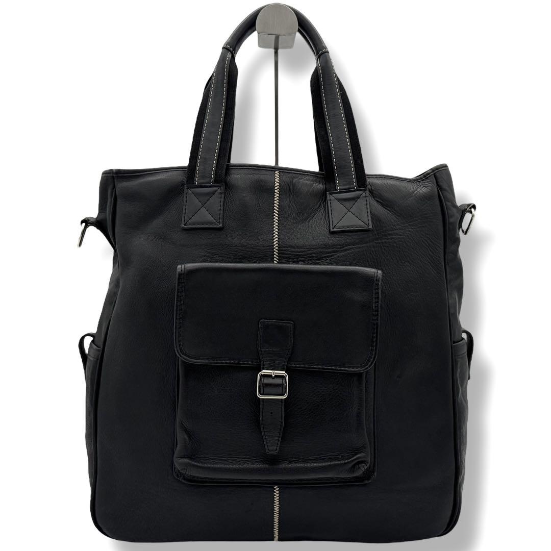 良品 BURBERRY 2wayトートバッグ レザー ノバチェック ブラック